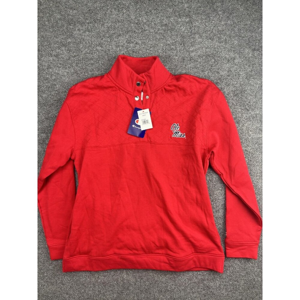 Ole Miss Rebels Sweatshirt Womens Small Red NCAA College Champion Snap Pullover